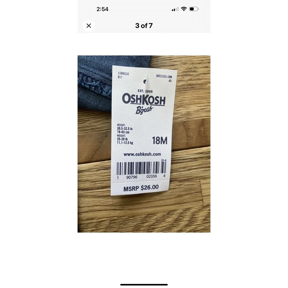 NWT -Oshkosh B'gosh‎ Bodysuit 18 Mo Denim Front Pockets